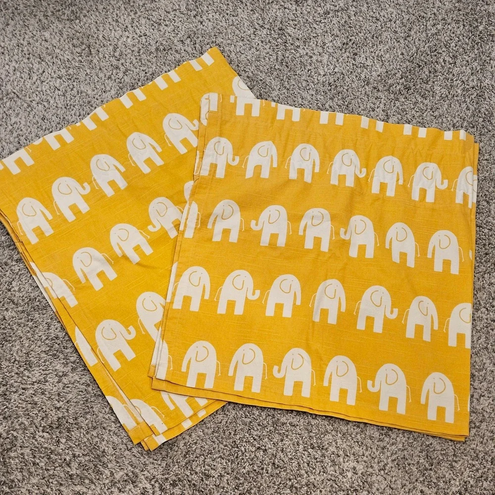Yellow Elephant Print Curtain Valance Panel Set of 2 -4 panels 24x44 Heavyweight